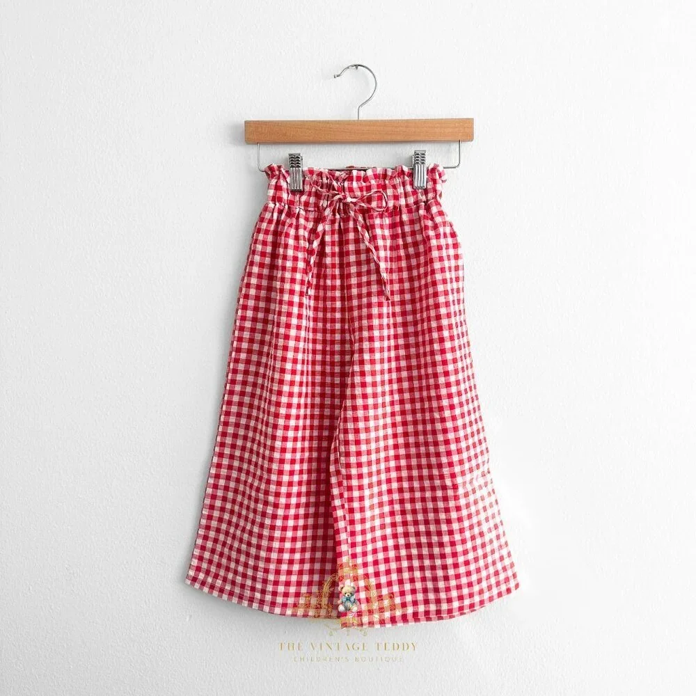 NWT Pretty Little Girls Wide Leg Pants Relaxed Fit Casual Gingham Red & White 2T